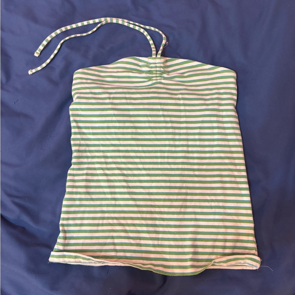 Hollister Green and White Striped Tank Top